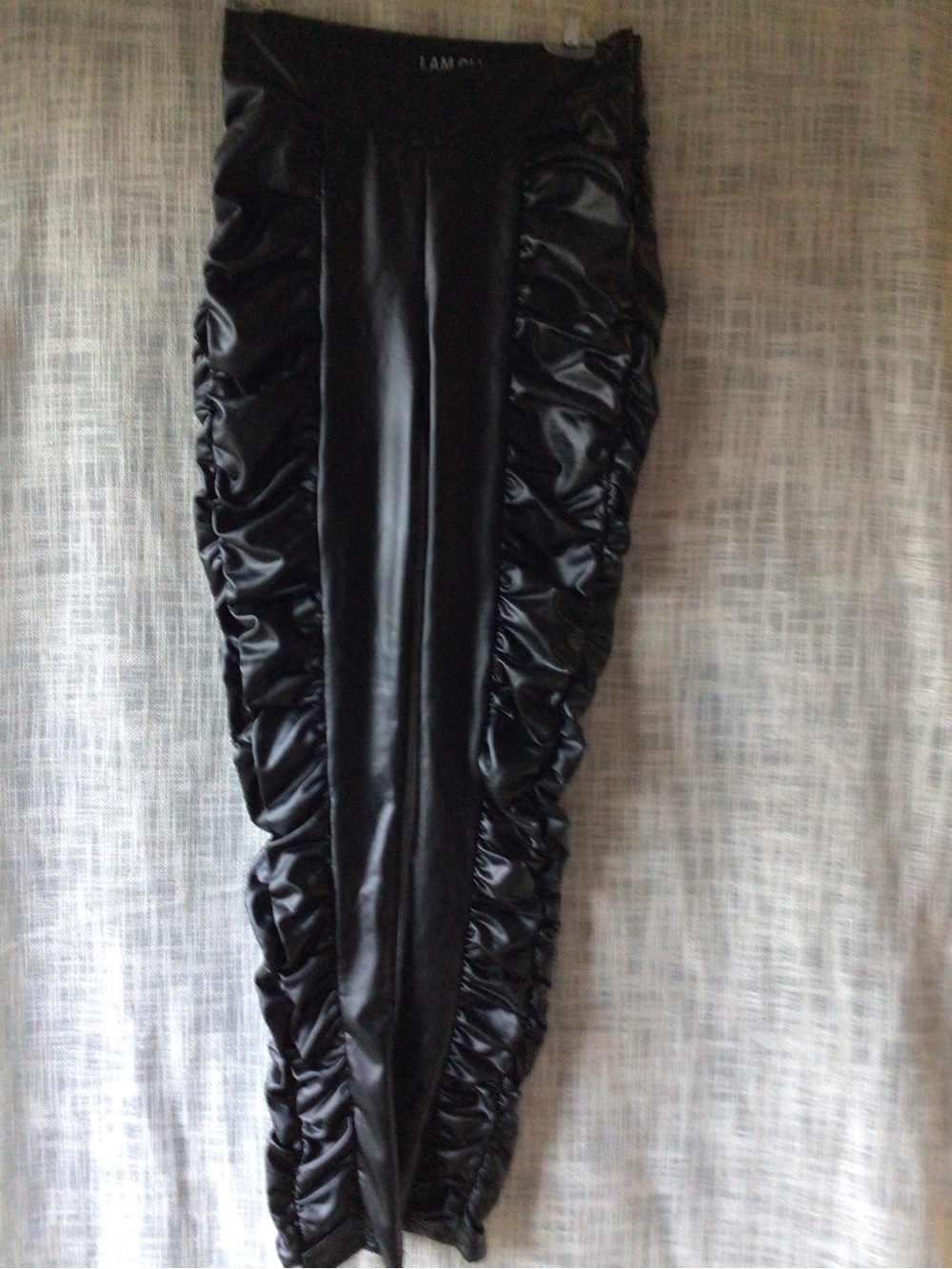 I.AM.GIA Black Faux-Leather Ruched Pencil Skirt